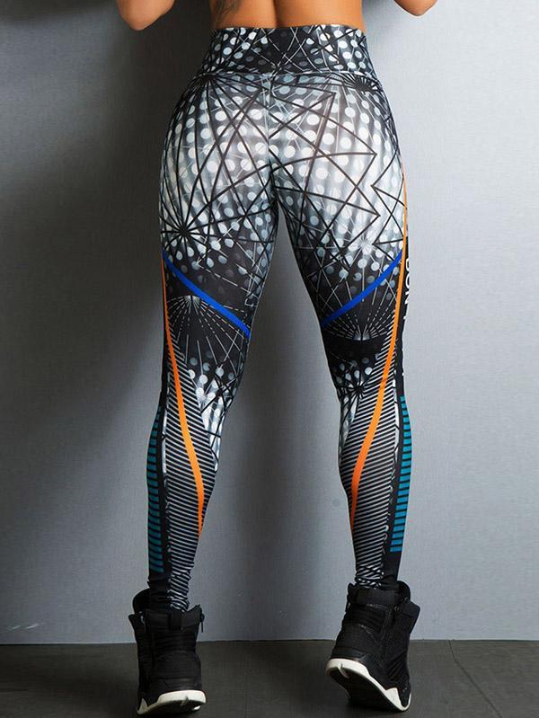 Contrast Color Printed High-Waisted Sports Leggings