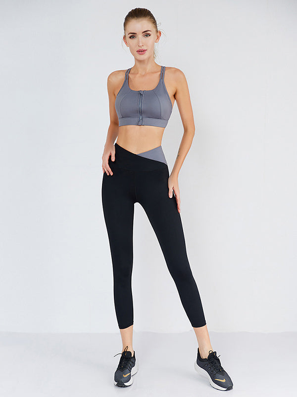 Contrast Color High-Waisted Back Cross Bra&Leggings Suits