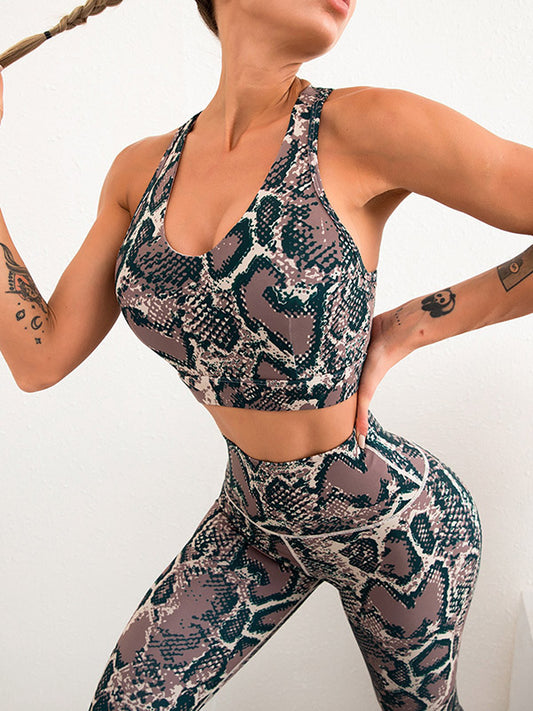 High-Waisted Snake-Print Legging Fitness Suits