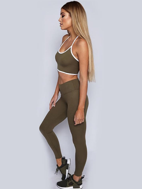 Neck Tie Backless Mdriff Baring Tight Fitting Gym Suit