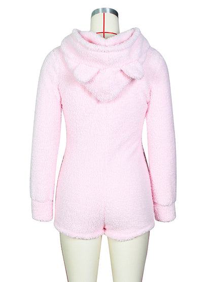 Winter Home Plush Hooded Sports Rompers