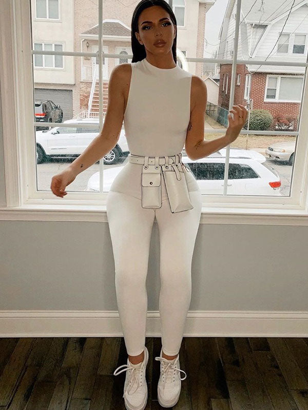 Sexy Solid Wrap Sleeveless Jumpsuits