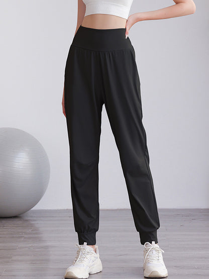 Loose High-Waisted Pockets Solid Color Athletic Pants