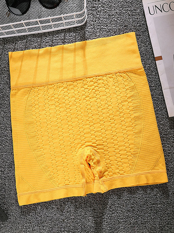 Skinny High-Waisted Honeycomb Solid Color Sports Shorts