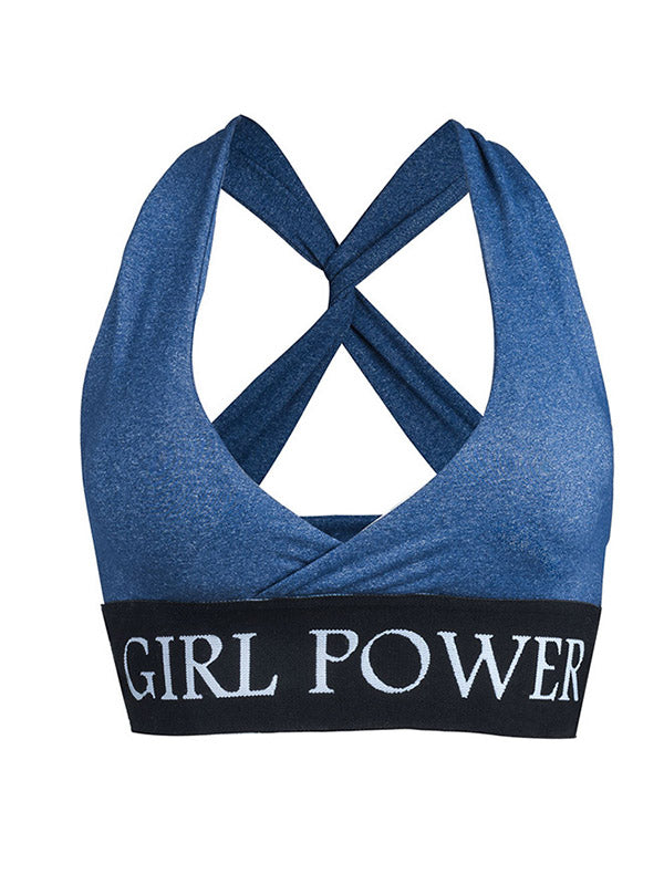 Back Cross Letter Print Sports Bra