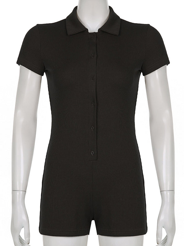 Solid Lapel-Breasted Threaded Romper