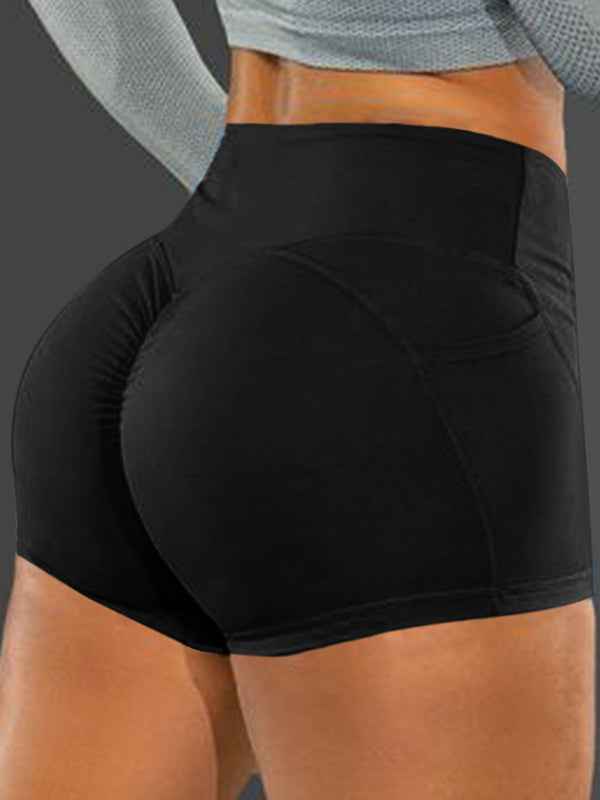 Soild Pocket High Waist  Buttock Lifting Tight Fitting Short