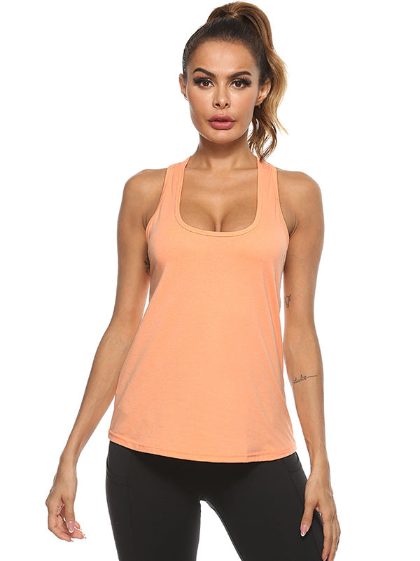 Solid Color Beauty Back Sleeveless Sports Vest