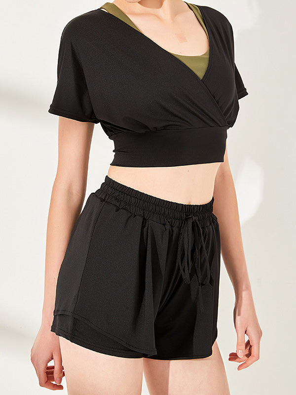 Drawstring High-Waisted Loose Solid Color Sport Shorts