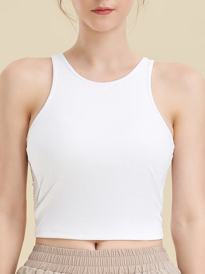 Sleeveless Wrap Bandage Hollow Solid Color Round-Neck Sports Bra