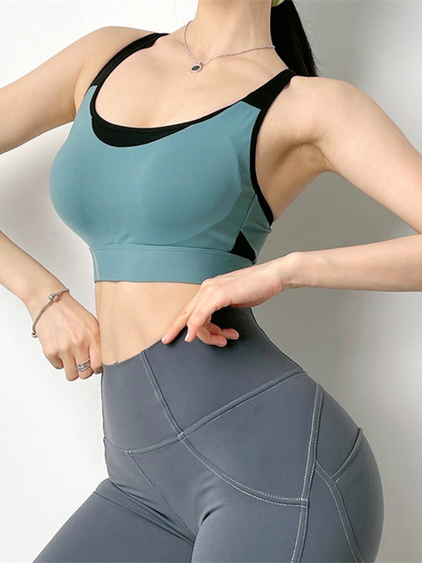 Color-Block Sleeveless Padded Sport Yoga Bra Top