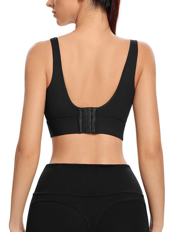 Skinny Wrap Sports Bra Buttoned Hollow Solid Color Spaghetti-Neck Bra