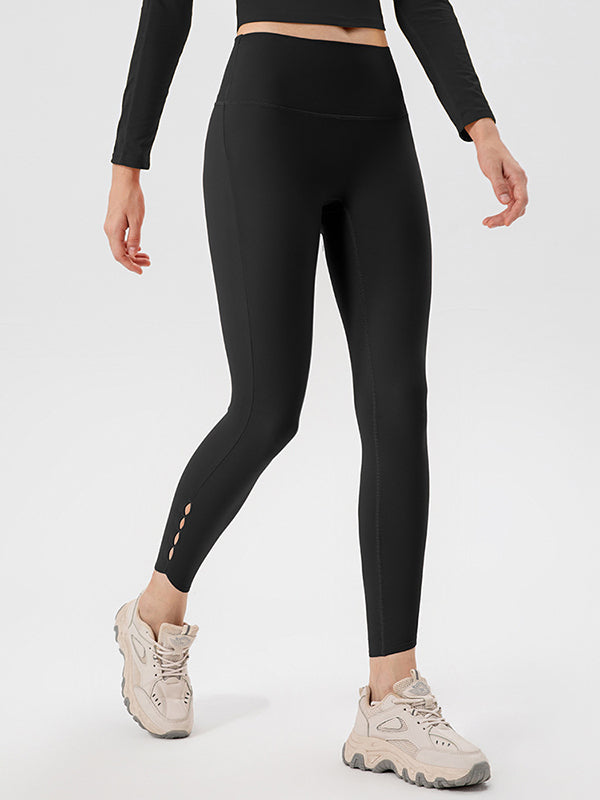 Skinny Leg Wrap Breathable High-Waisted Hollow Solid Color Leggings