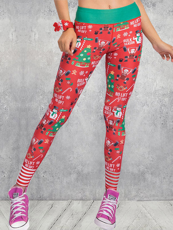 Christmas Print Breathable Wrap Sports Leggings