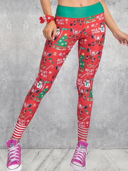 Christmas Print Breathable Wrap Sports Leggings