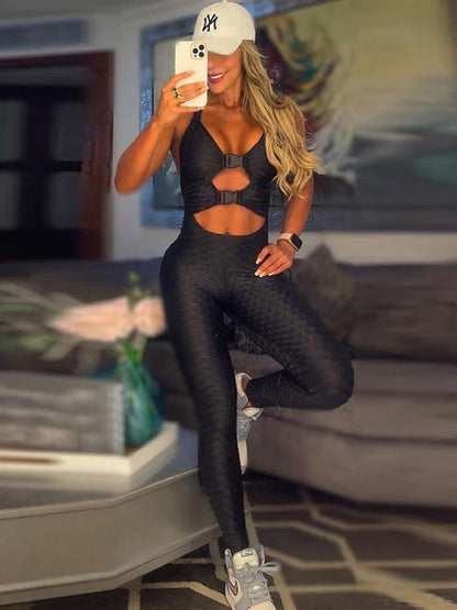 Hip Fashion Tight Solid Color Fitness Jumpsuit