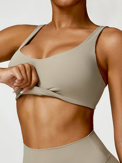 Skinny Wrap Hollow Solid Color Spaghetti-Neck Sports Bra