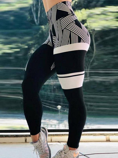 High-Waisted Printed Contrast Color Sports Leggings