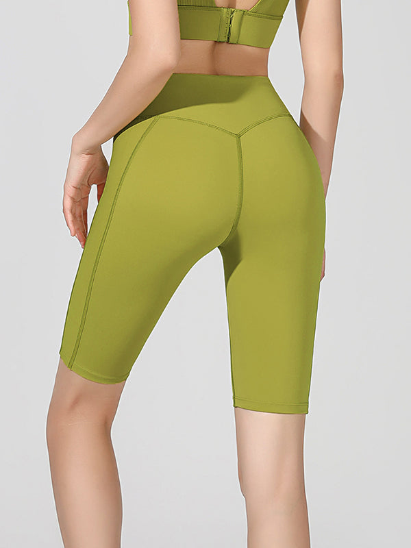 High-Waisted Solid Color Wrap Sports Shorts