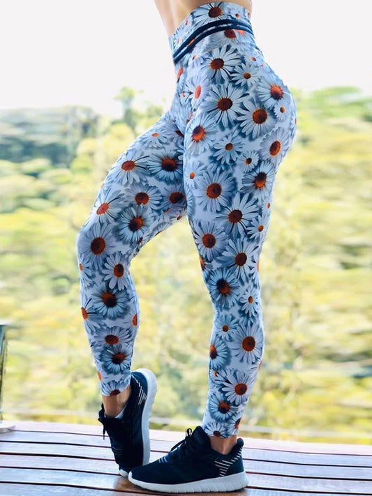 Daisy Print High-Waisted Flexible Gym Legging