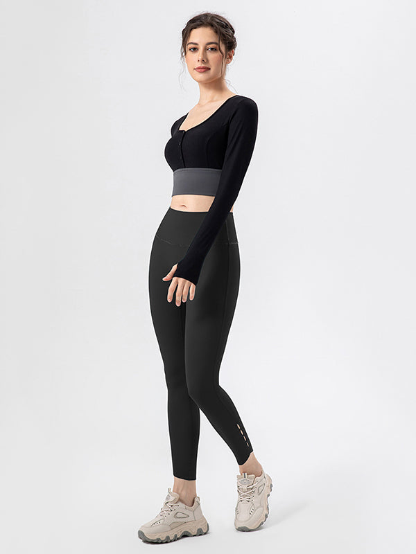 Skinny Leg Wrap Breathable High-Waisted Hollow Solid Color Leggings