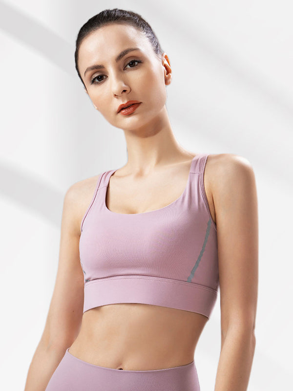 Wrap Hollow Solid Color Spaghetti-Neck Sports Bra