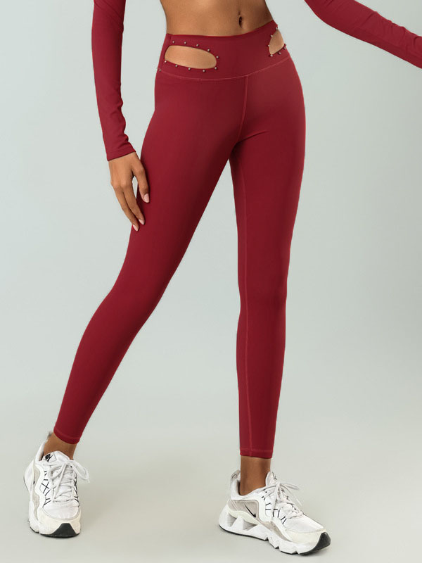 Skinny Wrap Beads Hollow Solid Color Leggings