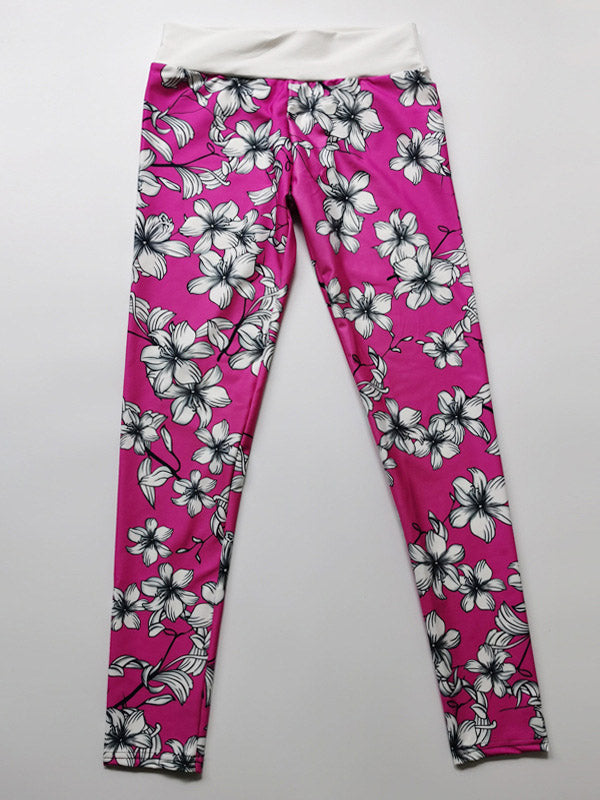 Peach Blossom Print High-Waisted Stretch Running Fitness Yoga Leggings