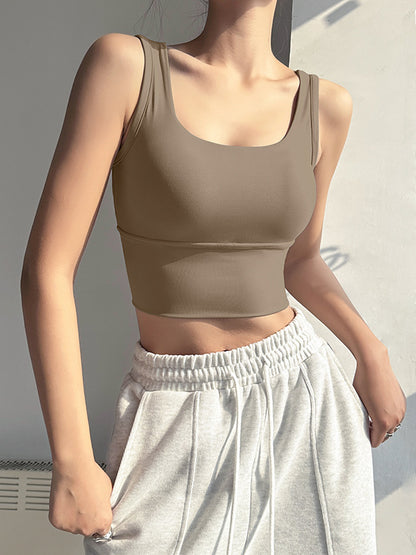 Wrap Back Cross Hollow Square-Neck Sports Bra