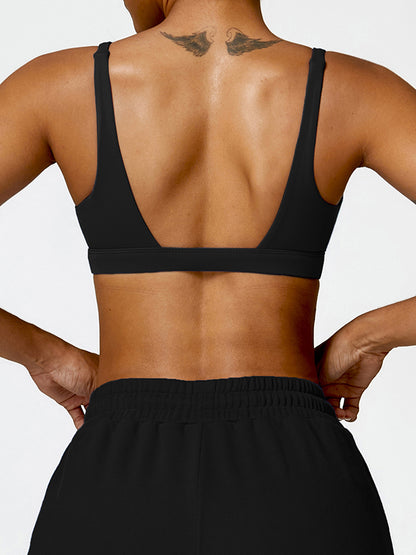 Wrap Backless Solid Color Spaghetti-Neck Sports Bra