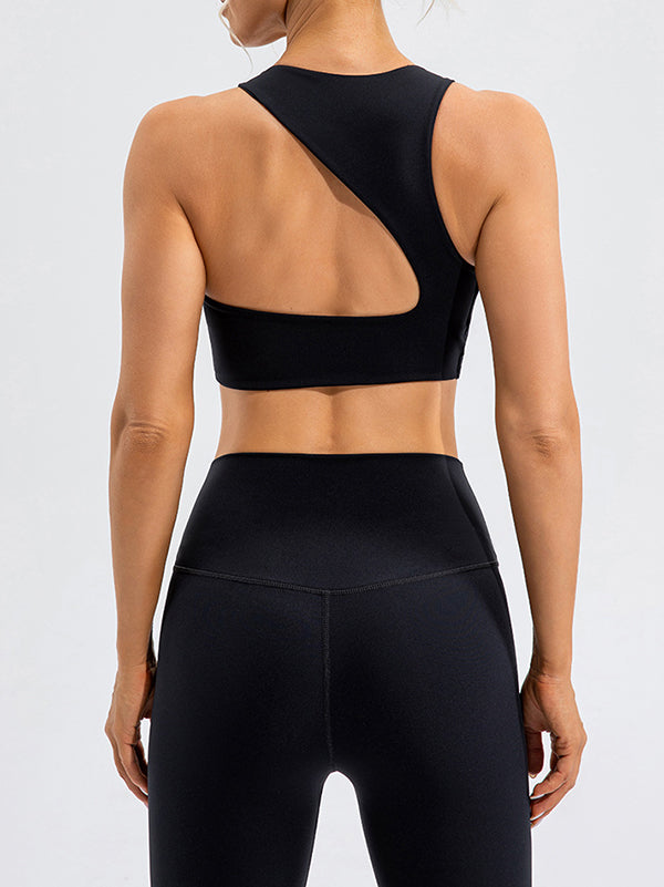 Hollow Wrap Solid Color Spaghetti-Neck Sports Bra