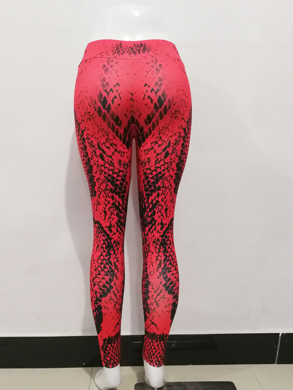 High-Waisted Red Snake Print Leggings