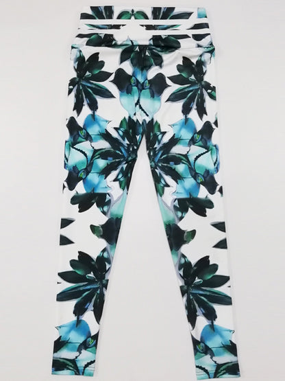 Skinny Leg Wrap Leaf&Floral Printed High-Waisted Leggings