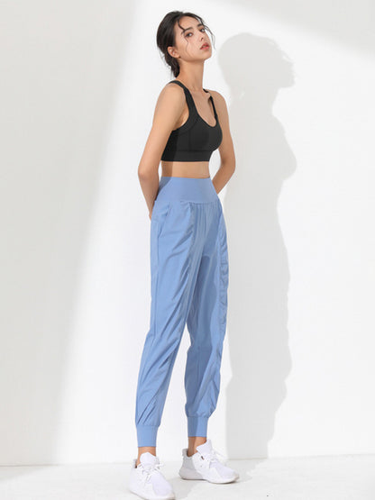 Loose High-Waisted Pockets Solid Color Athletic Pants