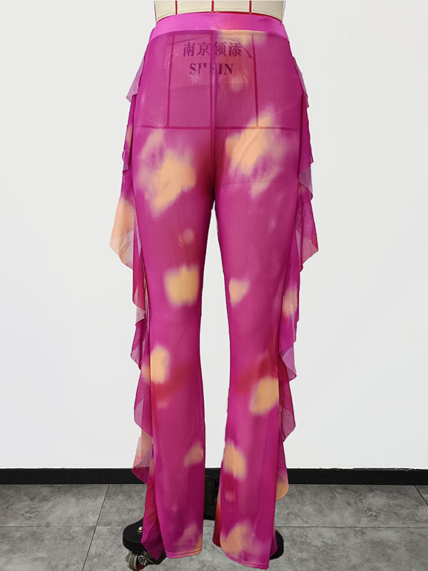 Straight Leg Wrap Printed Tie-Dyed Casual Trousers