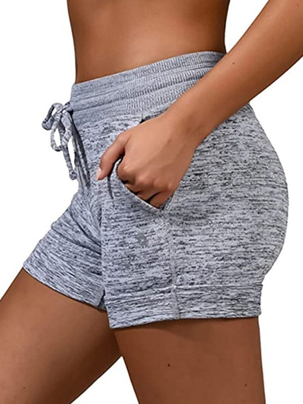 Solid Color Quick-Drying  High-Waisted Drawstring Sports Shorts