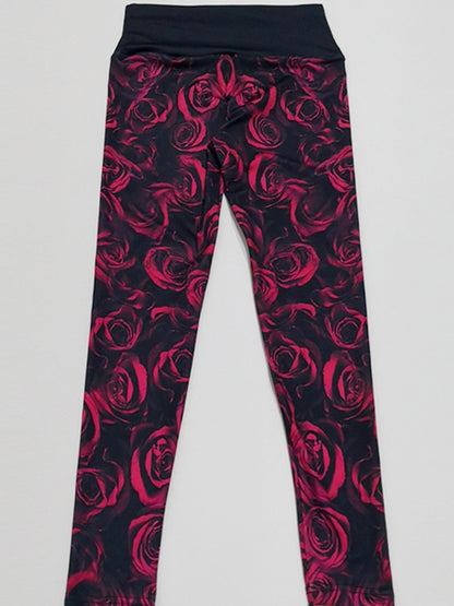 Red Rose Print Yoga Leggings