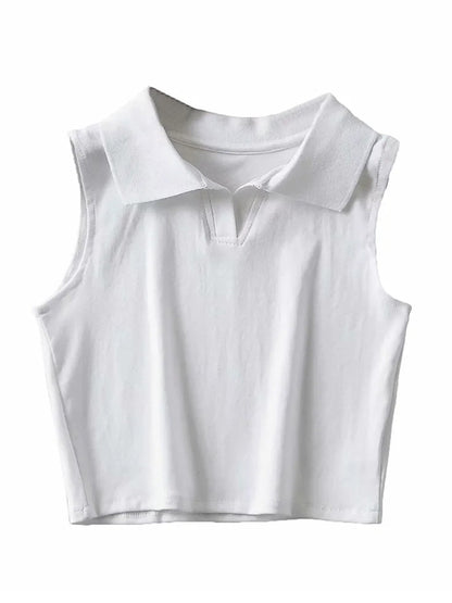 Solid Color Sleeveless Lapel Sports Casual Tanks