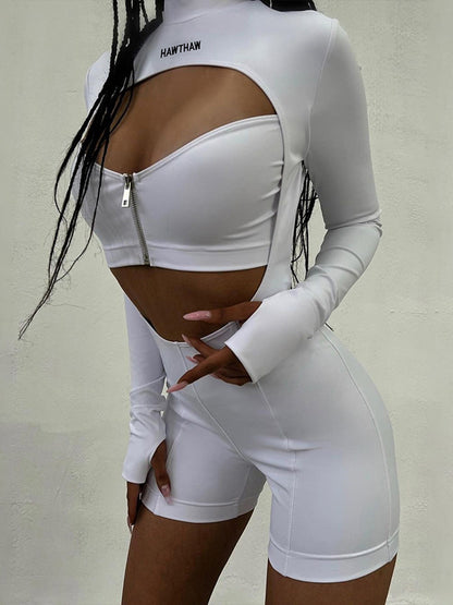 Sports Skinny Hollow Solid Color Rompers