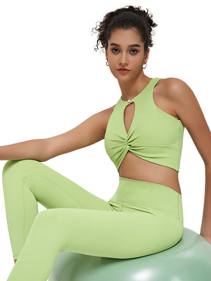 Wrap Twist Hollow Solid Color Round-Neck Yoga Bra