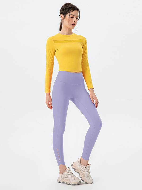 Skinny Leg Wrap Breathable High-Waisted Hollow Solid Color Leggings