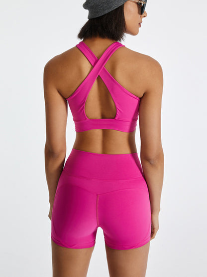 Lulu Solid Color Bra & Shorts Yoga Suits