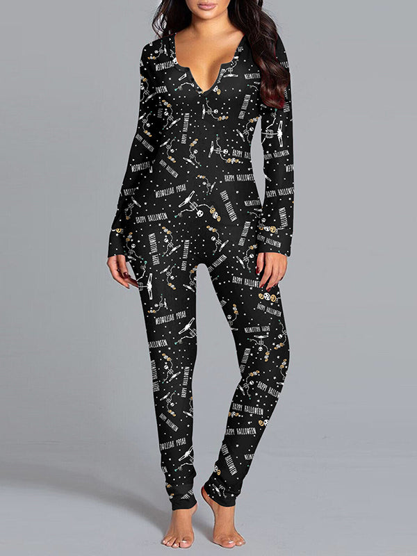 Wrap Halloween Ghost Printed V-Neck Jumpsuits