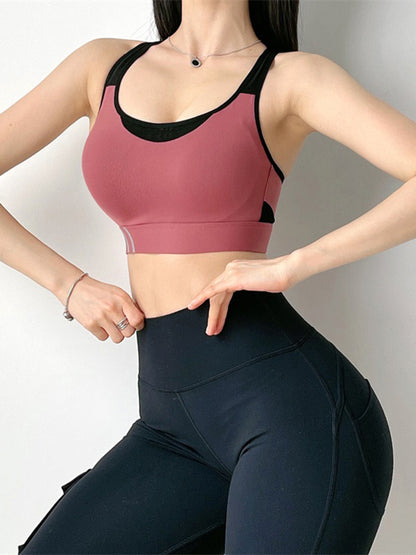 Color-Block Sleeveless Padded Sport Yoga Bra Top