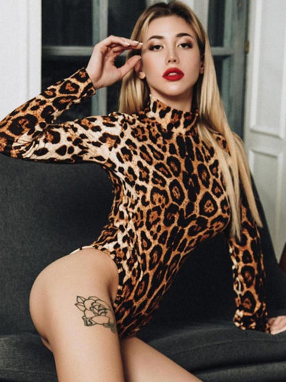 Long Sleeve Leopard Print  Sports Bodysuit