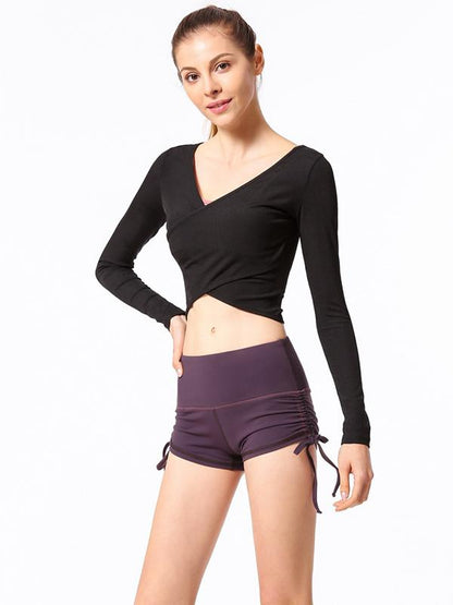 Wrap Solid Drawstring Sports Shorts