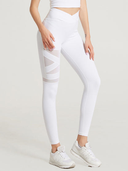 High-Waisted Mesh Solid Color Sports Leggings