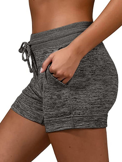 Solid Color Quick-Drying  High-Waisted Drawstring Sports Shorts