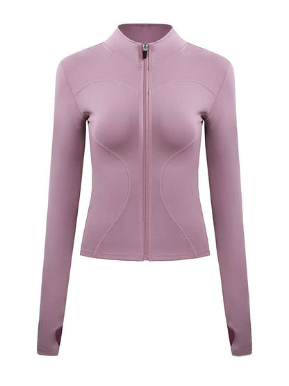 Solid Color Long Sleeve Zipper Yoga Outerwear