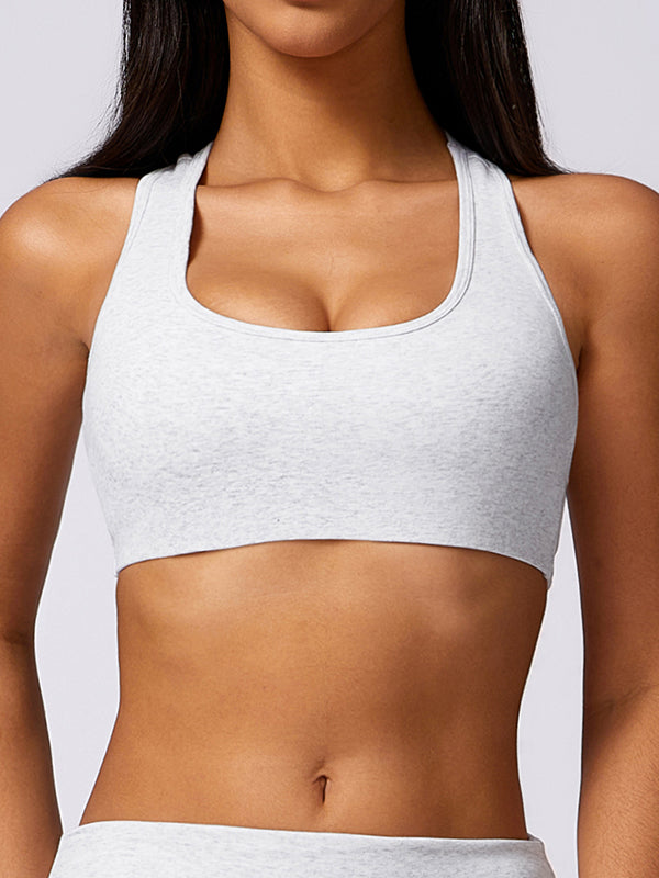 Skinny Hollow Solid Color U-Neck Sports Bra